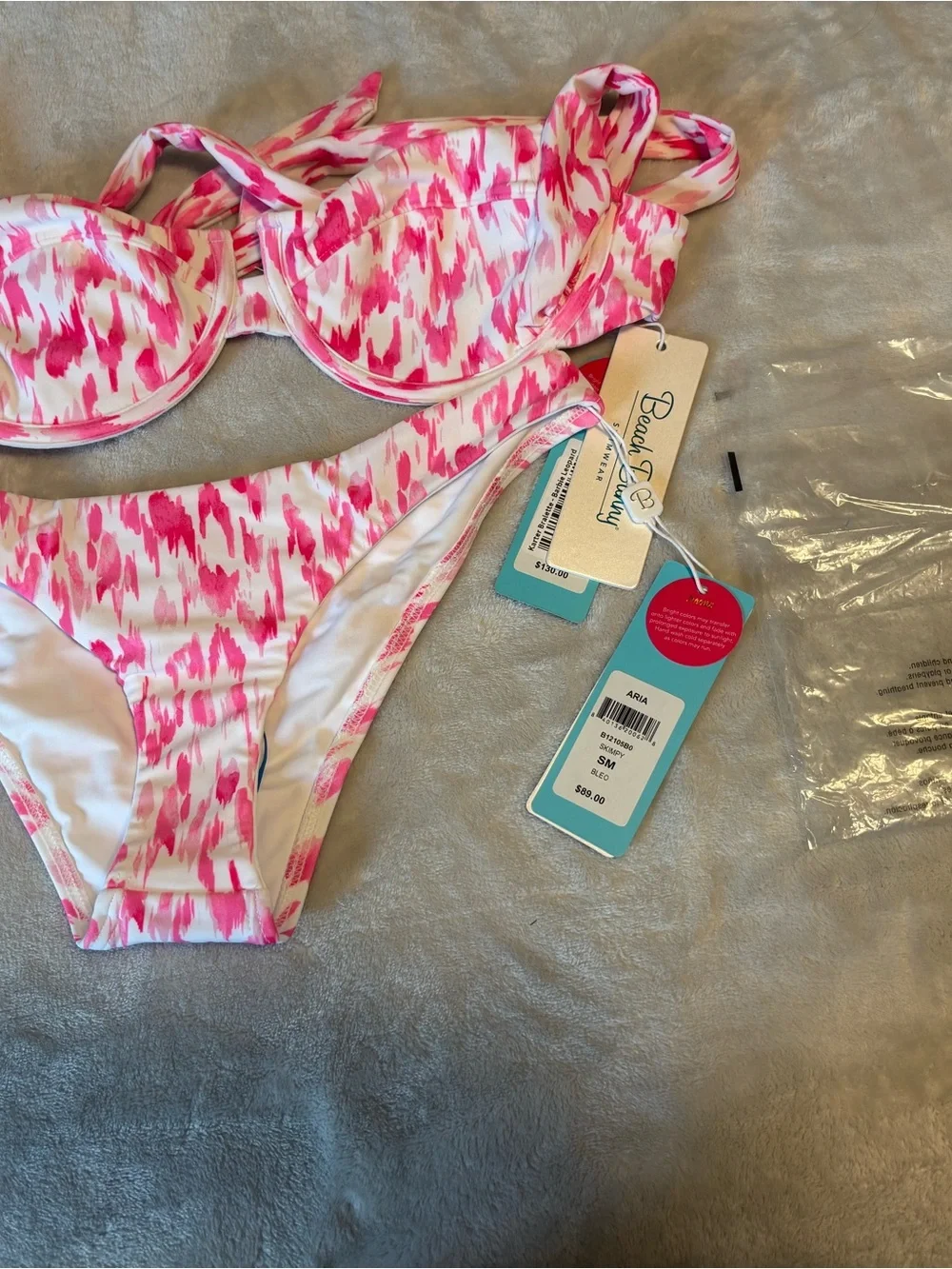 Beach Bunny Barbie Leopard (BLEO) bikini set. NWT M top S bottoms